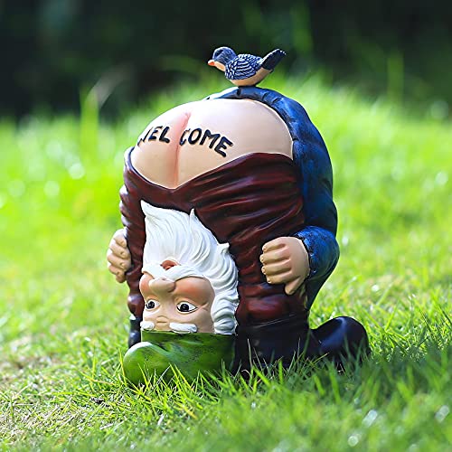 HOSNNER Halloween Decoration Garden Gnome Statue - Resin Funny Garden Bird Welcome Figurines for Outdoor Patio, Lawn, Yard Art Decoration Winter Christmas Garden Gifts Blue