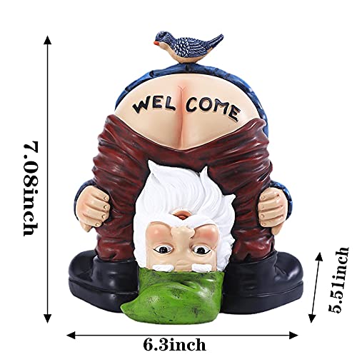 HOSNNER Halloween Decoration Garden Gnome Statue - Resin Funny Garden Bird Welcome Figurines for Outdoor Patio, Lawn, Yard Art Decoration Winter Christmas Garden Gifts Blue