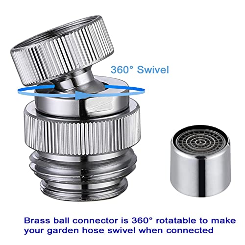 Sink Faucet Adapter Kit Swivel Aerator Adapter to Connect Garden Hose - Multi-Thread Garden Hose Adapter for Male to Male and Female to Male, Polished Chrome