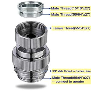 Sink Faucet Adapter Kit Swivel Aerator Adapter to Connect Garden Hose - Multi-Thread Garden Hose Adapter for Male to Male and Female to Male, Polished Chrome