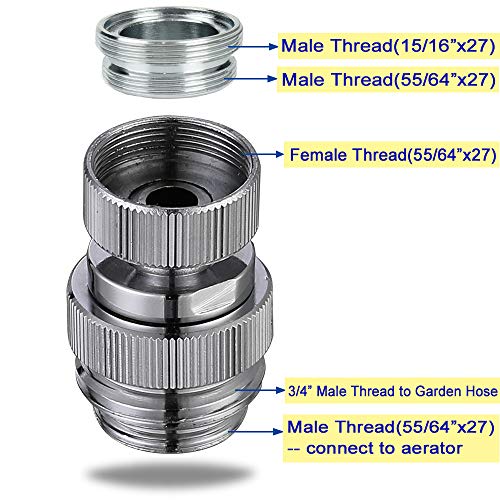 Sink Faucet Adapter Kit Swivel Aerator Adapter to Connect Garden Hose - Multi-Thread Garden Hose Adapter for Male to Male and Female to Male, Polished Chrome