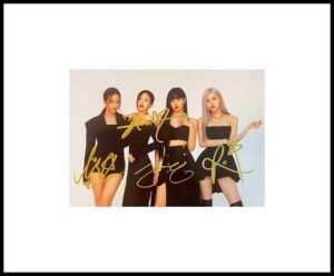 framed blackpink k-pop band autograph with certificate of authenticity