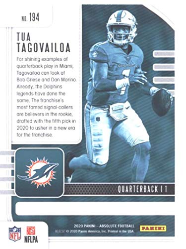 2020 Panini Absolute #194 Tua Tagovailoa RC - Miami Dolphins (RC - Rookie Card) NFL Football Card NM-MT