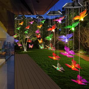 WENANA Purple Butterfly Solar Wind Chimes Color Changing Lights Outdoor, Best Gifts for Mom Grandma Women Wife Aunt Sister, Unique Mobile Wind Chime, Mothers Day Yard Decor