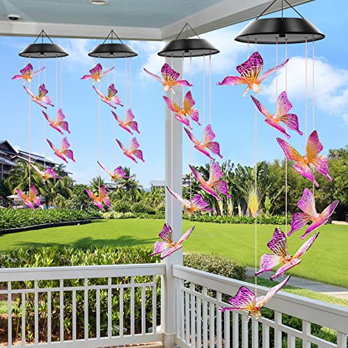 WENANA Purple Butterfly Solar Wind Chimes Color Changing Lights Outdoor, Best Gifts for Mom Grandma Women Wife Aunt Sister, Unique Mobile Wind Chime, Mothers Day Yard Decor