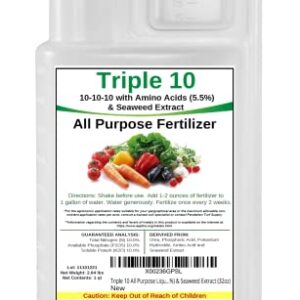 Triple 10 All Purpose Liquid Fertilizer 10-10-10 with Amino Acids (5.5%) & Seaweed Extract (32oz)