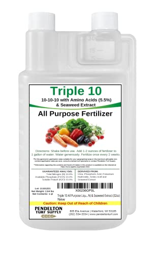 Triple 10 All Purpose Liquid Fertilizer 10-10-10 with Amino Acids (5.5%) & Seaweed Extract (32oz)