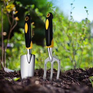 MorTime Set of 5 Garden Tool Set, Aluminum Gardening Work Kit with Soft Rubber Ergonomic Handle Hand Tools Succulent Tool Set Outdoor Gardening Tools