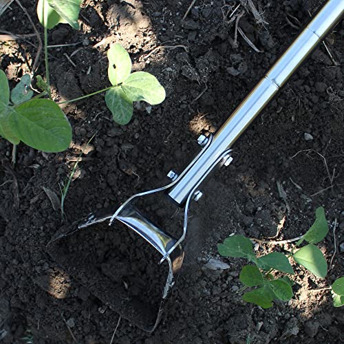 BARAYSTUS Garden Hoe for Weeding Long Handle Hula Hoe Stirrup Hoe Garden Tool Stainless Steel Poles Adjustable Long Handle Weeding Hoe, 55.9-INCH