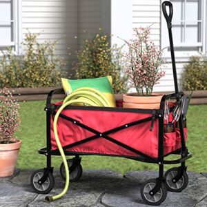 Amazon Basics Collapsible Folding Outdoor Utility Wagon with Cover Bag, Red