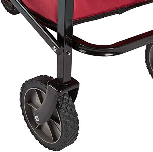 Amazon Basics Collapsible Folding Outdoor Utility Wagon with Cover Bag, Red