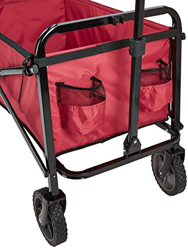 Amazon Basics Collapsible Folding Outdoor Utility Wagon with Cover Bag, Red