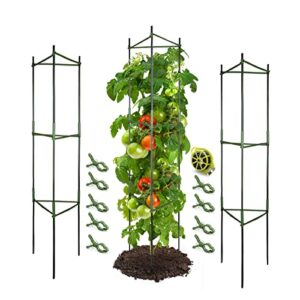 growneer 3 packs tomato cages, up to 51 inches plant cages assembled tomato garden cages stakes vegetable support trellis, with 9pcs clips and 328 feet twist tie, for vertical climbing plants