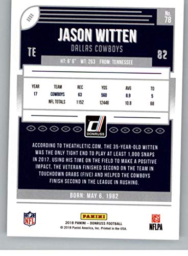 2018 Donruss Football #78 Jason Witten Dallas Cowboys Official NFL Trading Card
