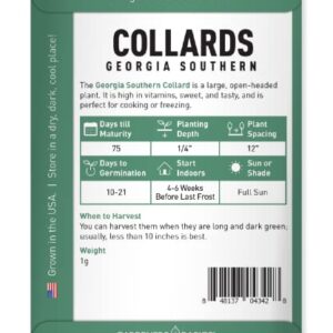 Collard Greens Seeds for Planting - Georgia Southern Non-GMO Vegetable Variety- 1 Gram Seeds Great for Summer, Fall and Winter Gardens by Gardeners Basics