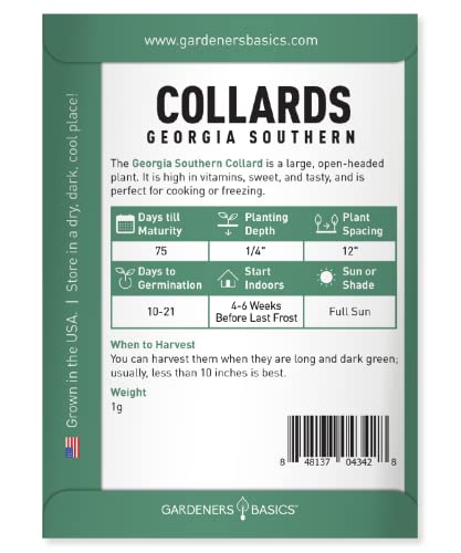 Collard Greens Seeds for Planting - Georgia Southern Non-GMO Vegetable Variety- 1 Gram Seeds Great for Summer, Fall and Winter Gardens by Gardeners Basics