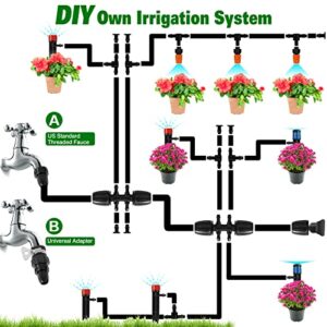 Drip Irrigation Kit, 164FT/50M Garden Watering System, Greenhouse Patio Irrigation System, Automatic Irrigation Equipment Kits, Blank Distribution Tubing Hose Adjustable Nozzle (11mm/0.43", 7mm/0.27")