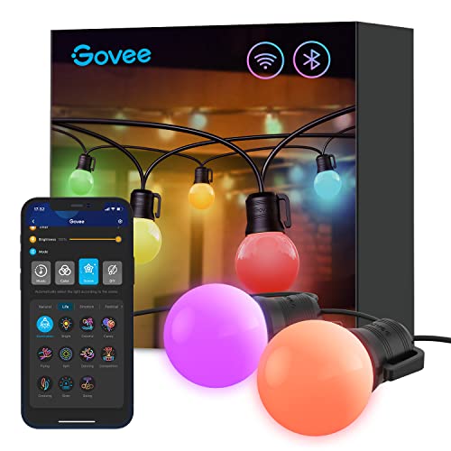 Govee Outdoor String Lights, 50ft G40 RGBIC Warm White String Lights with 25 Dimmable LED Bulbs, IP65 Waterproof Outdoor Lights with App Control for Balcony, Garden, Patio, Party