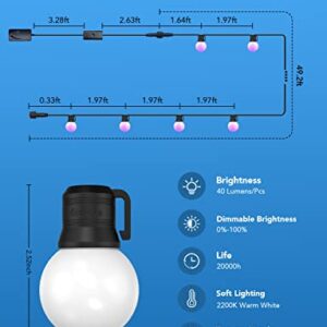 Govee Outdoor String Lights, 50ft G40 RGBIC Warm White String Lights with 25 Dimmable LED Bulbs, IP65 Waterproof Outdoor Lights with App Control for Balcony, Garden, Patio, Party