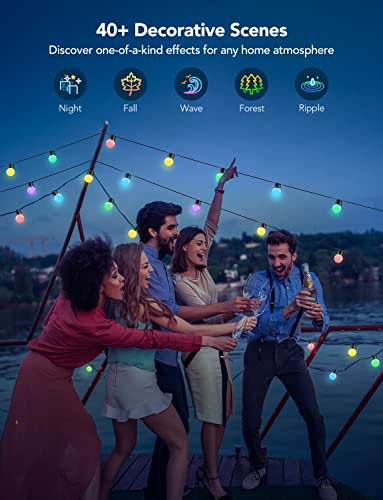 Govee Outdoor String Lights, 50ft G40 RGBIC Warm White String Lights with 25 Dimmable LED Bulbs, IP65 Waterproof Outdoor Lights with App Control for Balcony, Garden, Patio, Party