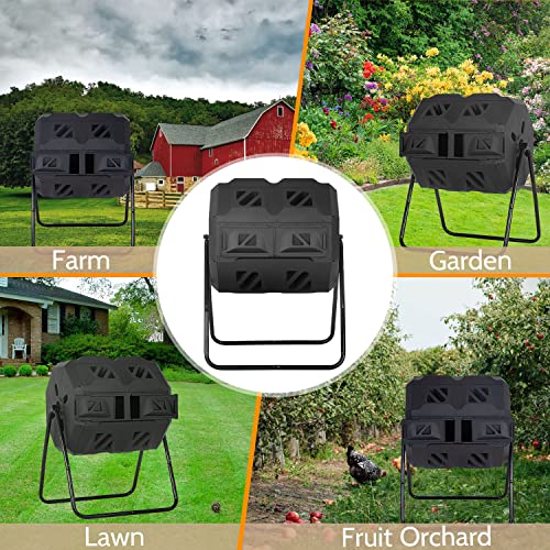 43 Gallon Compost Bin Outdoor Tumbling Composting Bins Compost Tumbler Bucket Trash Can w/Dual Chamber Sliding Doors for Garden Patio,Black Door