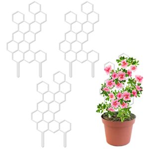 3 pack plastic small plant trellis for climbing potted plants- 15.7″ × 7.9″ sturdy honeycomb shaped plant trellis indoor non-perishable houseplant trellis starter for outdoor garden flower support