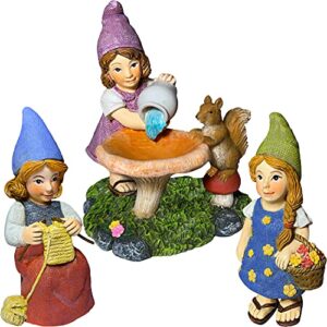 mood lab miniature garden gnomes – lady gnomes kit of 3 pcs – figurines & accessories set – outdoor or house decor