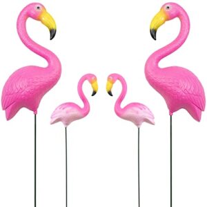 flamingo yard decorations, set of 4 bright pink flamingos with metal stakes, lawn plastic flamingo ornament for garden, yard, patio, outdoor decor, flamingo party decorations for halloween christmas
