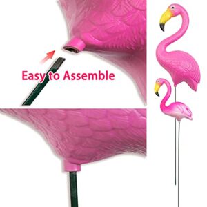 Flamingo Yard Decorations, Set of 4 Bright Pink Flamingos with Metal Stakes, Lawn Plastic Flamingo Ornament for Garden, Yard, Patio, Outdoor Decor, Flamingo Party Decorations for Halloween Christmas