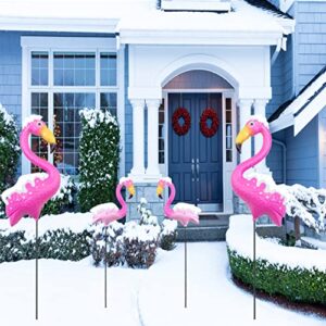 Flamingo Yard Decorations, Set of 4 Bright Pink Flamingos with Metal Stakes, Lawn Plastic Flamingo Ornament for Garden, Yard, Patio, Outdoor Decor, Flamingo Party Decorations for Halloween Christmas