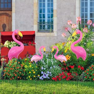 Flamingo Yard Decorations, Set of 4 Bright Pink Flamingos with Metal Stakes, Lawn Plastic Flamingo Ornament for Garden, Yard, Patio, Outdoor Decor, Flamingo Party Decorations for Halloween Christmas