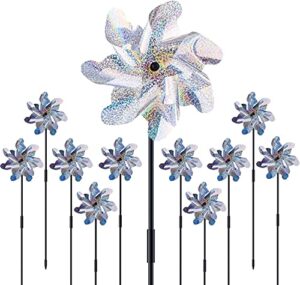 electrfire pinwheels for yard and garden reflective with stakes 10 pack, extra sparkly pin wheel for garden decoration, outdoor wind catcher