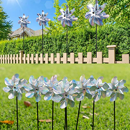 ELECTRFIRE Pinwheels for Yard and Garden Reflective with Stakes 10 Pack, Extra Sparkly Pin Wheel for Garden Decoration, Outdoor Wind Catcher