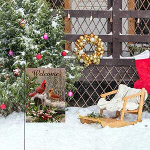 Selmad Home Decorative Merry Christmas Cardinal Garden Flag Welcome Winter Double Sided, Rustic Quote Red Birds House Yard Flag for Xmas, Outside New Year Holly Berry Vintage Outdoor Decorations 12x18