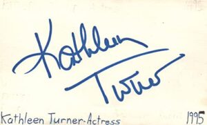 kathleen turner actress autographed signed index card jsa coa