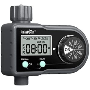 rainpoint sprinkler timer, hose timer with 3 individual programs, water timer for garden hose faucet, programmable automatic/manual irrigation system, for specific days or daily outdoor lawn watering