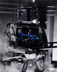 jeremy bulloch autographed boba fett b&w close up 11×14 photo- jsa w auth blue