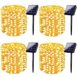 super-long 4-pack each 72ft 200 led solar string lights, extra-bright solar outdoor lights with 8 lighting modes, waterproof solar fairy lights for tree garden patio party christmas (warm white)
