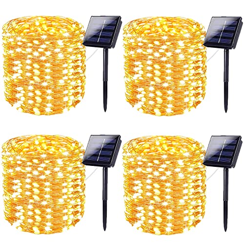 Super-Long 4-Pack Each 72FT 200 LED Solar String Lights, Extra-Bright Solar Outdoor Lights with 8 Lighting Modes, Waterproof Solar Fairy Lights for Tree Garden Patio Party Christmas (Warm White)