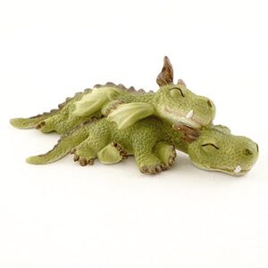 top collection miniature fairy garden and terrarium mini dragons cuddling figurine, green