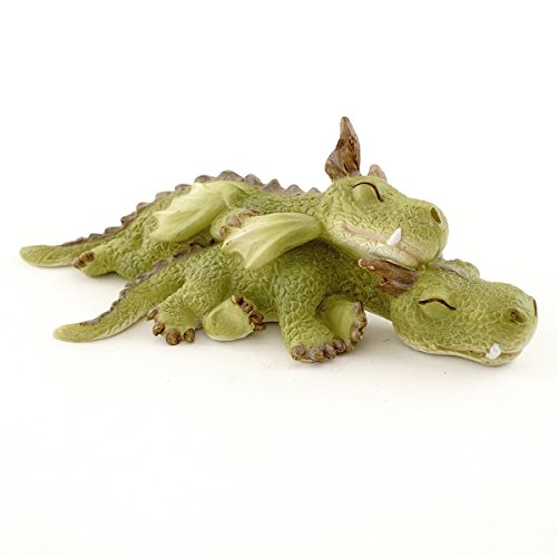 Top Collection Miniature Fairy Garden and Terrarium Mini Dragons Cuddling Figurine, Green