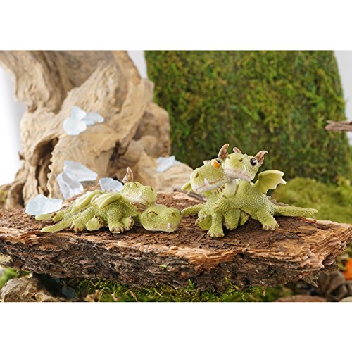 Top Collection Miniature Fairy Garden and Terrarium Mini Dragons Cuddling Figurine, Green