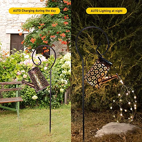 Solar Lights Outdoor Waterproof, Solar Watering Can Lights Garden Decor, Retro Metal Hanging Solar Lantern with String Lights, Outdoor Decorations for Porch Lawn Driveway Backyard Pathway（2 Pack）