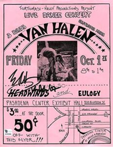 eddie v an h alen vintage early days show event flyer signed autographed authentic ‘ga’ coa compatible with van halen