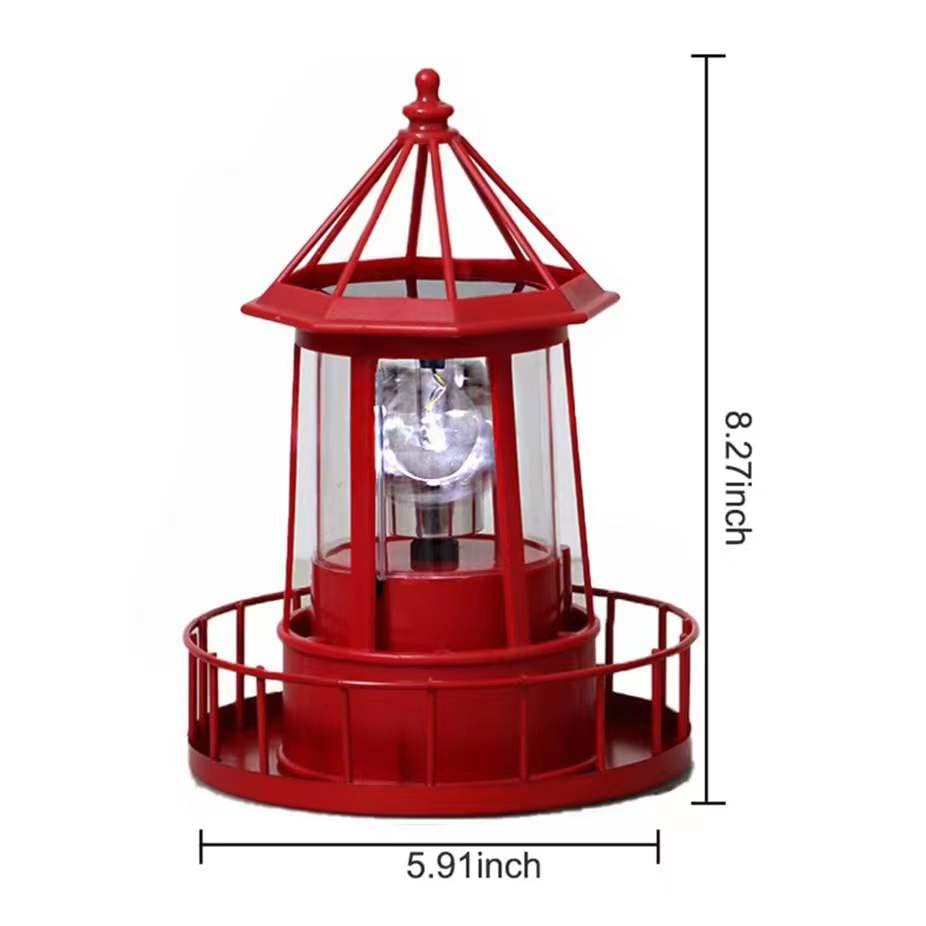 LED Solar Powered Lighthouse, 360 Degree Rotating Lamp Courtyard Decoration Waterproof Garden Smoke Towers Statue Lights for Outdoor Patio Garden Pathway