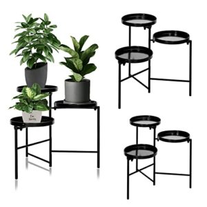 capbias metal plant/flower stand indoor or outdoor, 3 tier tall plant stand shelf holds 3-flower pot for patio garden, living room and corner balcony (black,1pack)