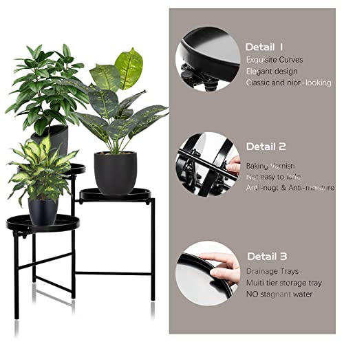 CAPBIAS Metal Plant/Flower Stand Indoor or Outdoor, 3 Tier Tall Plant Stand Shelf Holds 3-Flower Pot for Patio Garden, Living Room and Corner Balcony (Black,1Pack)