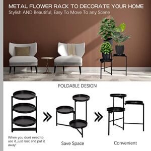 CAPBIAS Metal Plant/Flower Stand Indoor or Outdoor, 3 Tier Tall Plant Stand Shelf Holds 3-Flower Pot for Patio Garden, Living Room and Corner Balcony (Black,1Pack)