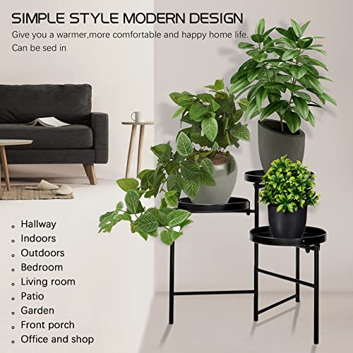 CAPBIAS Metal Plant/Flower Stand Indoor or Outdoor, 3 Tier Tall Plant Stand Shelf Holds 3-Flower Pot for Patio Garden, Living Room and Corner Balcony (Black,1Pack)