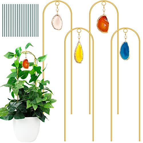 4 Pcs Small Metal Trellis for Potted Plants Mini Gold Houseplant Trellis Support with Agate Plant Trellis for Climbing Plants Indoor Hoya Vine Pothos Flower Garden Potted Plant Decor